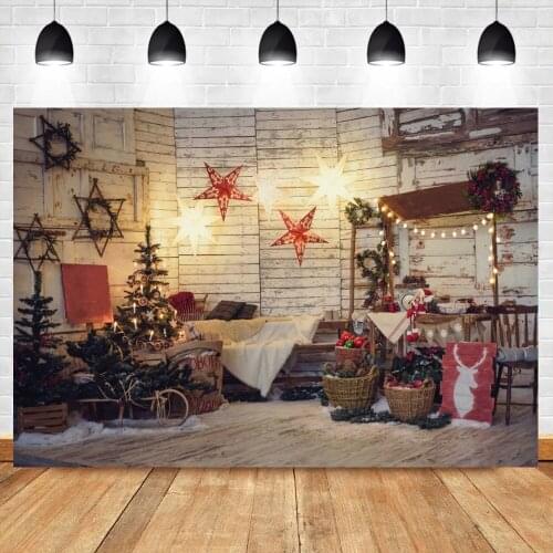 Photo Background Gray White Wood Wall Christmas Star Festivals Tree Sledge Simple Decor Interior Photographic Backdrop Photocall