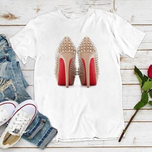 Newest Watercolor High Heels Shoes Print Vogue T Shirt Femme Funny T -shirt Women Hip Hop Punk Summer Hipster Streetwear Tshirt