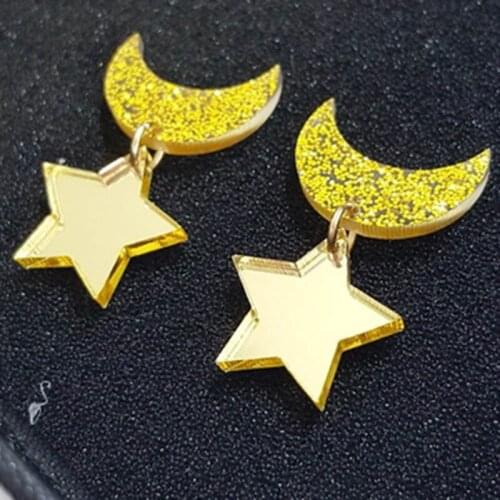Hot Women Anime Cosplay Star Moon Earrings Ear Clip Acrylic Cute Sweet Accessories For Girls