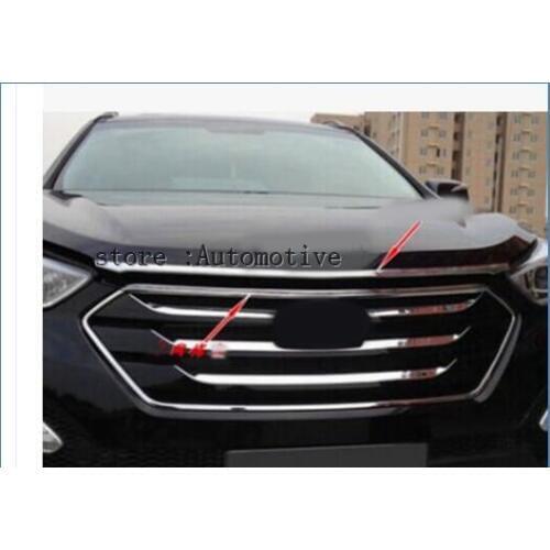 Chrome Hood Garnish + Front Grille Around Trim 2 pcs 2013 2014 2015 2016 for HYUNDAI SANTA FE SPORT IX45