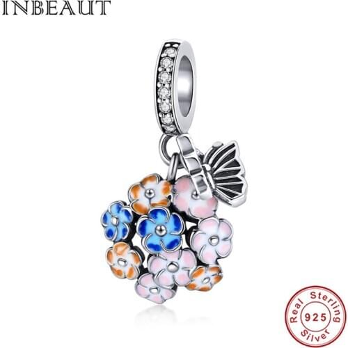 INBEAUT Original 925 sterling silver pendant colorful garden charm jewelry fit bracelet or necklace DIY accessories woman gift