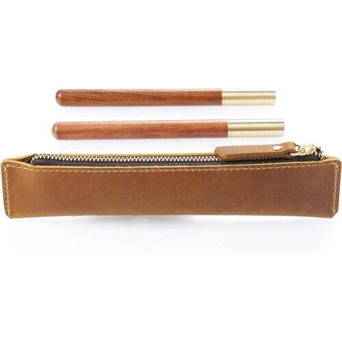 Leather Pen Case Handmade Cowhide Stationery Zipper Retro Style School Office Teacher Student Gift High Quality Pencil Case