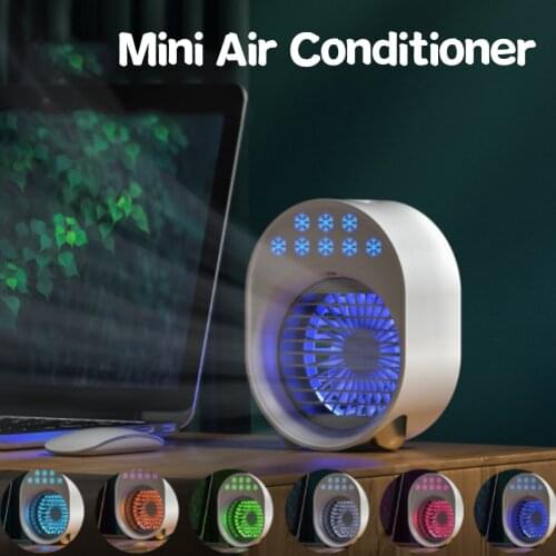 Mini Air Conditioner Portable Air Cooler Personal Space Cooler Fan Air Cooling Fan Rechargeable Fan Desk Night Light Humidifier