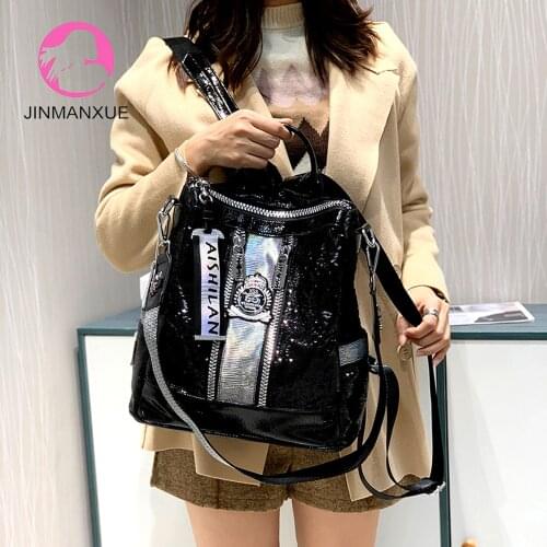 Fashion Large-Capacity Sequined Backpack Female Wild Multi-Function Wideband Messenger Shoulder Bag Women Purses and Handbags
