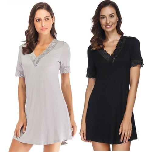 2021 Spring and Summer New Home Clothes Womens Comfortable Lace V-neck Short Sleeve Simple Sleep Tops
