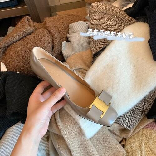 2021spring and Autumn New Square Toe High Heels Chunky Heel All-Matching Retro Shoes