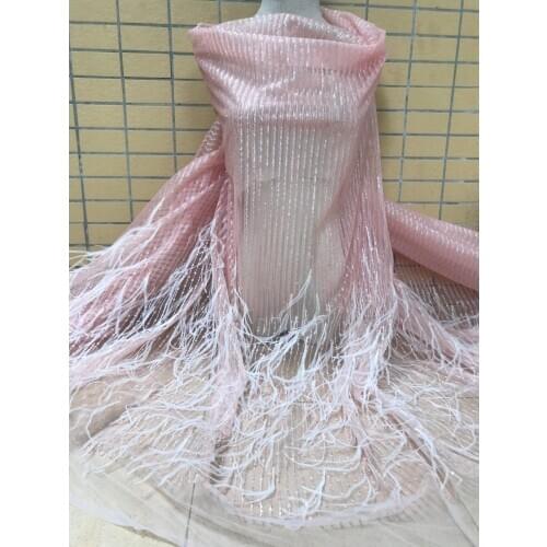 New African French Mesh Lace Fabric With feathers SYJ-30684 Nigerian Net Lace Fabric Embroidery Lace For Party Dress