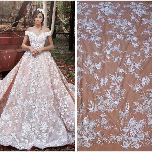 New fashion high quanlity Off white rayon with clear shining sequins on netting wedding/brides/evening dress lace fabric
