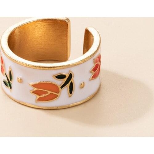 Creative Colorful Enamel Flower Rings for Women Girls Vintage Drop Oil Geometric Opening Ring Statement Korea Sweet Jewelry Gift