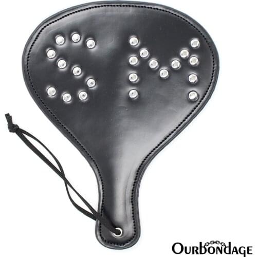 Ourbondage PU Leather Paddle with SM Logo Table Tennis Shape with String for Adult Sex BDSM Spanking Toys For Men Women