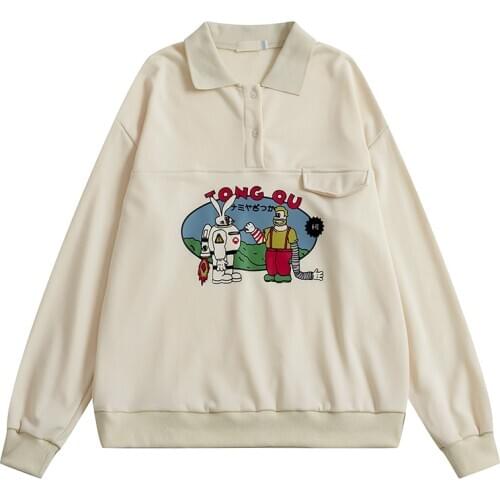 2019 Spring New Original Womens Pullover Sweatshirt Long-sleeved Playful Ladies Loose Vest Hoodie Down Collar Spring