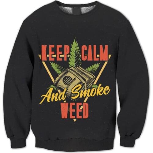 REAL American US SIZE Keep Calm and Smoke Up Sublimation Print Plus Size Crew Neck Sweatshirt