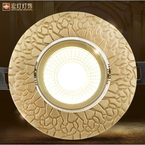 Loft European Style Luxury Pure Copper 3W 5W COB Downlights Copper LED Ceiling Lamp Indoor lights Cafe Store Hall