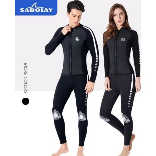SBOLAY 2MM SCR Neoprene Wetsuit Jacket Men Womens Scuba Diving Wet Suit Top Front Zipper Swimming Snorkeling Warm Long Pants
