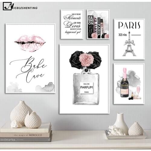 Champagne Perfume Fashion Book Poster Makeup Canvas Print Wall Art Painting Salon Beauty Decoration Picture Girl Room Home Decor