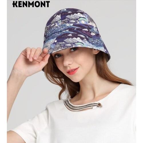 Kenmont Japanese cotton print sun-screen sun-cap for spring and summer sun--cap with basin to make the face smaller