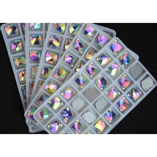 All Sizes Cosmic Shape Sew On Stones Crystal Clear AB Flat Back 2 holes11*14mm,13*17,16x21,21*27mm Glass Sewing Crystal Beads
