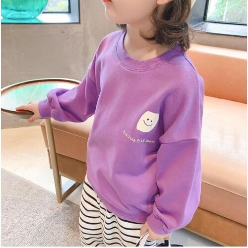 Girls smiling face long-sleeved sweater Korean version 2021 spring new baby loose top childrens western style spring and autumn
