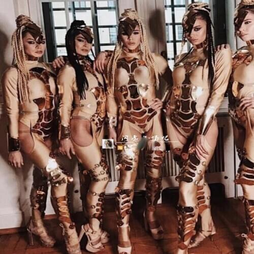 Technology Future Gold bodysuit space gogo DS sexy stage dance team outfit cosplay costume