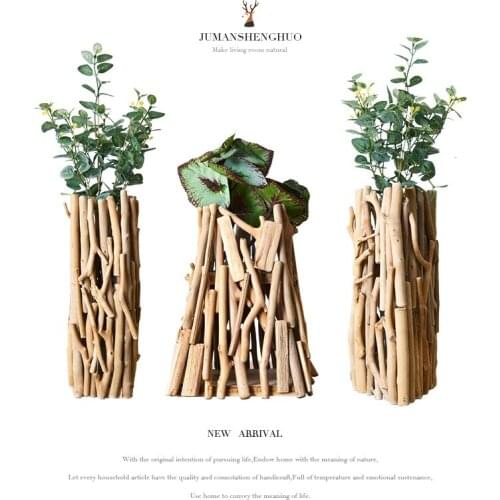 Nordic Vase Minimalist for Flowers Tabletop Plant Body Wood Vase Rattan Small Bathroom Vase Fleur Decoration Accessories EL50VA