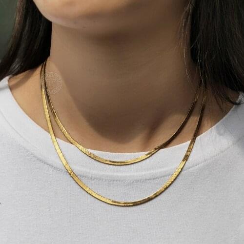 Snake Chain Necklace for Women Layered 2mm Gold Color Stainless Steel Chic Herringbone Choker Link 2pcs/Set Jewelry LDNF02