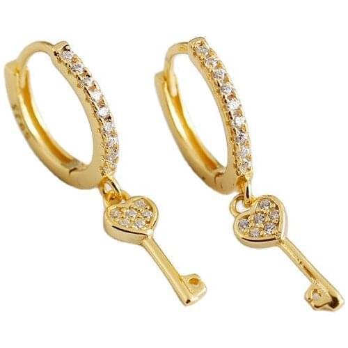 925 Sterling Silver Earring Fashion Zircon Key Letter Short Pendant Cartoon Drop Earring Personality Cute Woman Girl Ear Jewelry