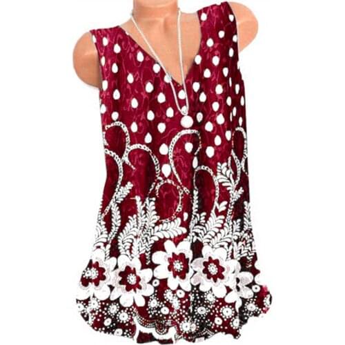 Stylish Women V Neck Sleeveless Floral Waterdrop Print Loose Vest Tank Tops Blouse women Printing Loose Vest Tank Tops Blouse