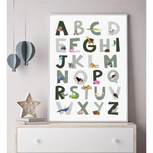 Animal and Alphabet Poster Canvas Wall Art Educational ABC Letter Painting Baby Gift Print Picture Kids Room Boho Nursery Decor
