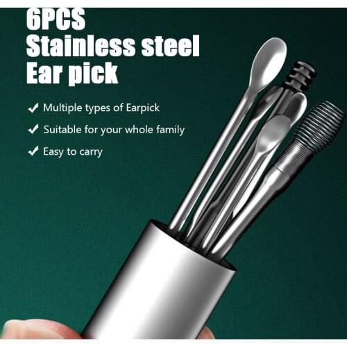 1-6Pcs Ear Wax Pickers Stainless Steel Earpick Wax Remover Curette Ear Pick Cleaner Ear Cleaner Spoon Care Ear Clean Tool