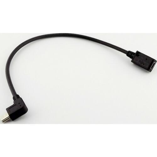1pcs Black Mini USB 5 Pin Female To Male Left Angled Extension Data Adapter Cable Cord 25cm