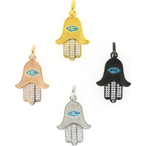 10PCS Fashion Jewelry Accessories Pave Settings Champagne Zirconia Pattern Hamsa Hand Evil Eye Charm DIY Making Findings