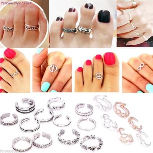 12pcs Rings Lady Unique Adjustable Opening Finger Ring Retro Carved Toe Ring Foot Beach Foot Jewelry