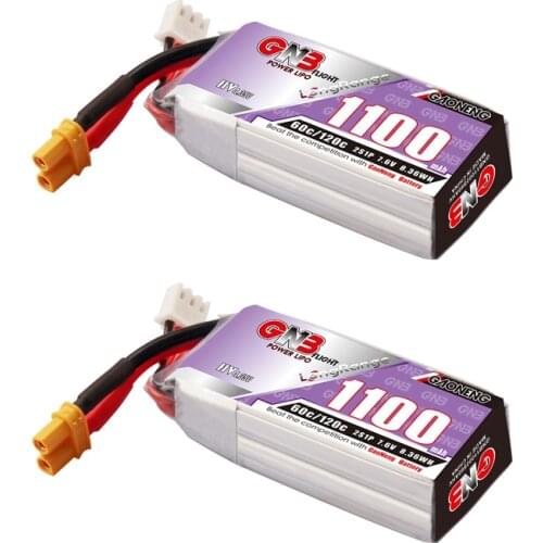 2PCS Gaoneng GNB 1100mAh 7.6V 60C/120C 2S1P LiHV Battery XT30 Plug for FPV Racing Drone 4 axis RC Quadcopter RC Drone Parts