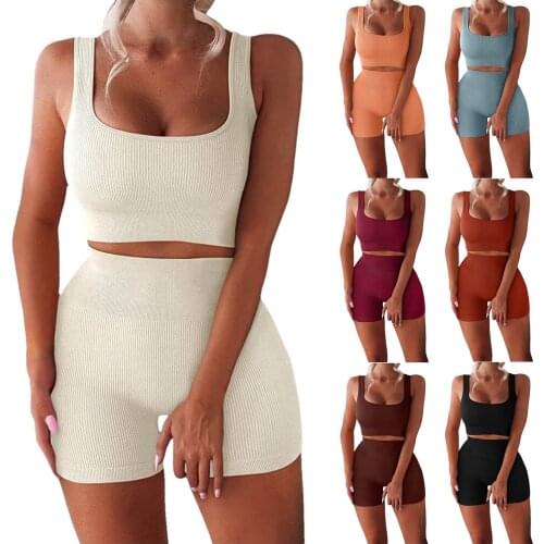 2 Pcs Set Seamless Yoga Sets Women Workout Clothes Seamless Biker Tank Top + Shorts Sets Fitness Wear Sportswear Yoga Outfits
