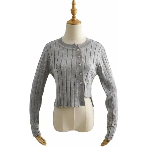 2020 Autumn European and American Fashion Trend Round-neck Single-neck Buckle Irregular Knitted Cardigan Jacket DLSY1567