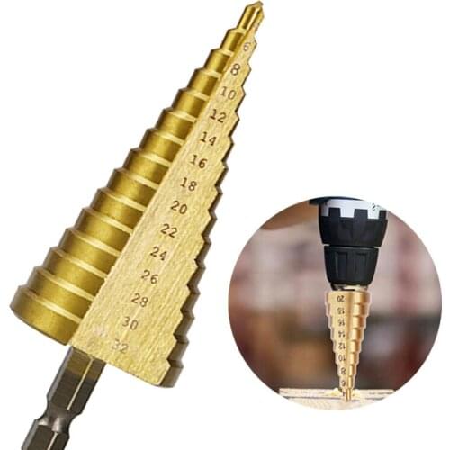 3pcs Step Core Drill Bits HSS Straight Groove 4-12/20/32mm Hexagon Shank Step Drill Bit Hole Opener Woodworking Punching Tools