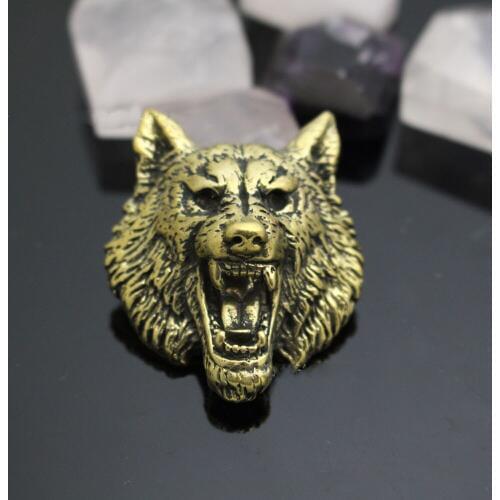 34x28mm 5pcs/lot leather craft solid brass wolf head rivet screws decoration wallet button