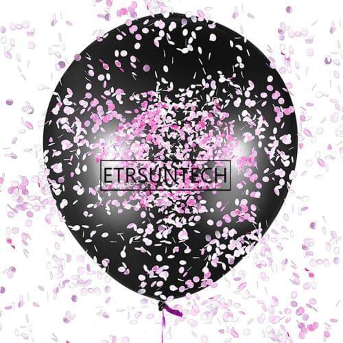 36 inch Black Round Confetti Latex Balloon Boy or Girl Gender Reveal Party Balloon Giant Balloons With Pink Blue Confetti