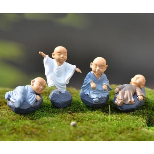 4pcs Figurine Fairy Home Decoration Accessories Kawaii Chinese Buddhist Monks Miniature Bonsai Garden Furniture Resin Craft