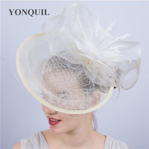 Linen Fascinators With Feather Derby Hats For Tea Party Dresses Kentucky Church Hats Women Bridal Wedding Hair Accessories