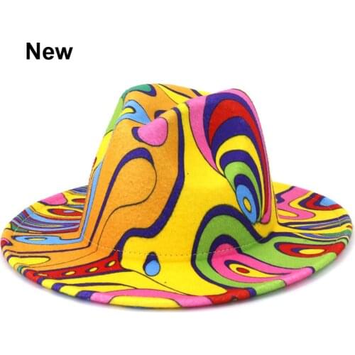 New Graffiti Woolen Felt Jazz Panama Fedora Hat for Women Men British Classic Fall Winter Fashionable Party Outdoor Hat