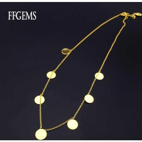 FFGems Real 10K Yellow Gold Simple Necklace Pendant Choker Plate 8mm Round Elegant Fine Jewelry for Women Party Wedding Gifts