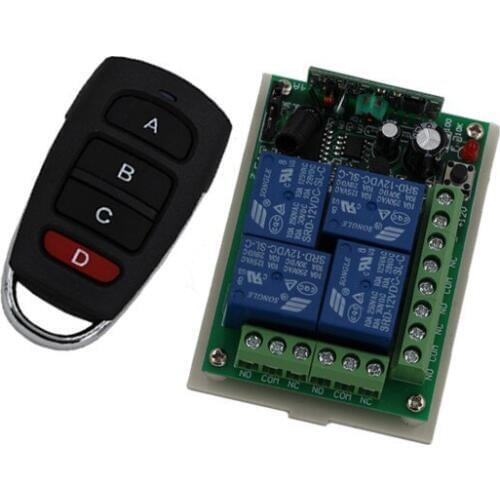 Hot Sale 12V 7A 4CH 150M Wireless Remote Control Relay Switch Transceiver with 1 Receiver SKU: 5013