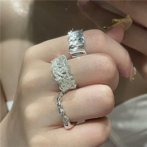 Hiphop Chain Tassel Knot Rings for Women Punk Jewelry Gothic Geometric Wrinkle Ring Cuff Female Rock Bijoux 2021