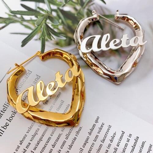 Name Earrings Mirror Custom Earrings Hoop Stainless Steel Custom Name Earrings Heart Shaped Earrings Personality Gift for Her