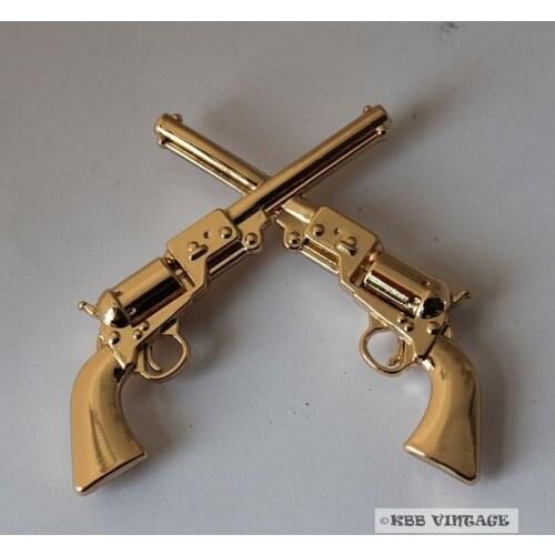 KB401) Wholesale ! 50PC 1-1/2" Western Crossed 1861 Colt Revolver Pistols Concho Gold