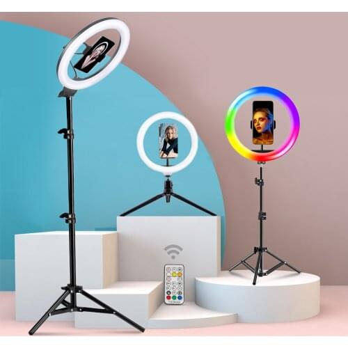 Ring Light with Tripod RGB Youtube Lighting Round Ring Lamp for Photo Studio Bluetooth Remote Control 10Inch 26 Colors Ringlight