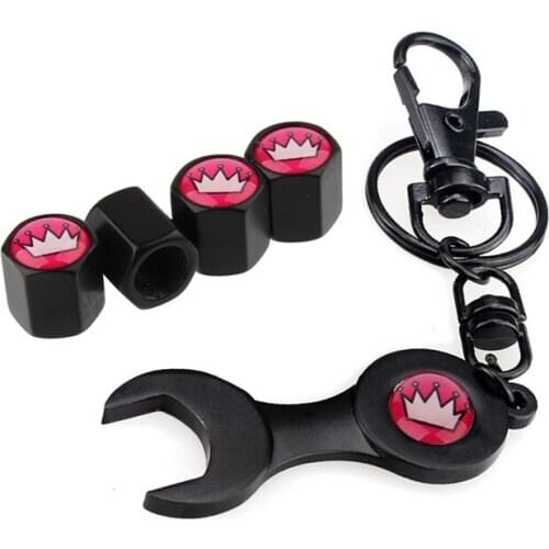 4pcs Crown Pattern Car Valve Caps with 1pcs Wrench Car Keychain Motorcycle Bicycle Car Universal Accessories for BMW F30 X5 E30