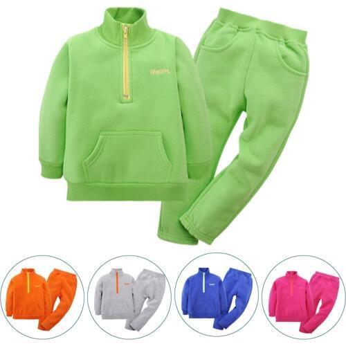 Childrens Fleece Sweatshirts Set 1-4T Zipper Ferrule Long Sleeve Shirt + Pants Spring Autumn Winter Boy Girl Childrens Clothes