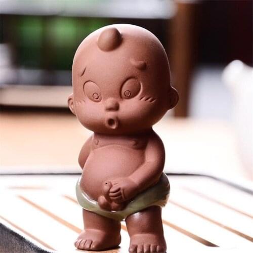 Creative Tea Pets Ornament Chinese Folk Art Purple Clay Home Decoration Figurines Little Monk Yixing Baby Boy Spray Pee Crafts